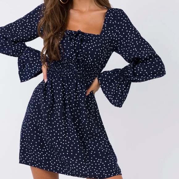 open lace back dress Ortega Mini Dress Navy Polka main image 0